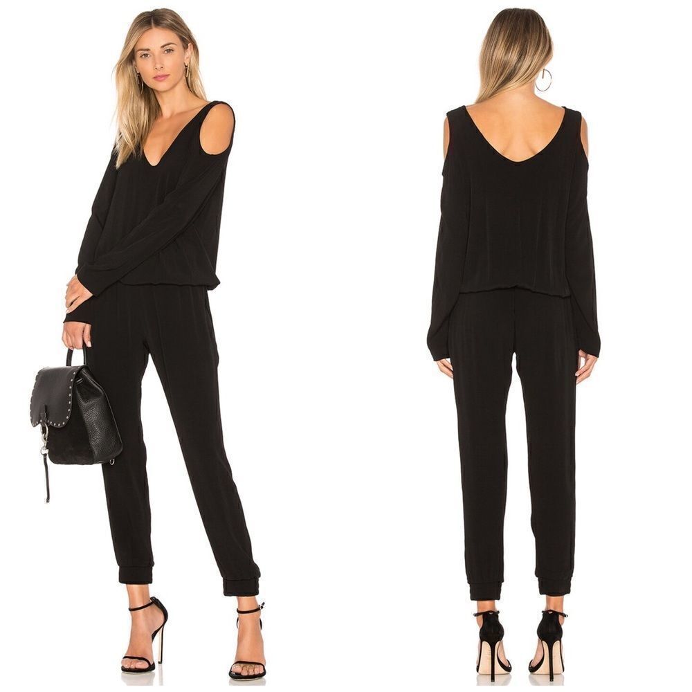 Monrow Black Cutout Shoulder Long Sleeve Jumpsuit Small